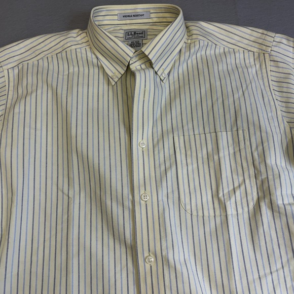 LL Bean Shirt Mens 16.5 Tall Button Down Striped Short Sleeve Cotton No Wrinkle - Picture 2 of 8